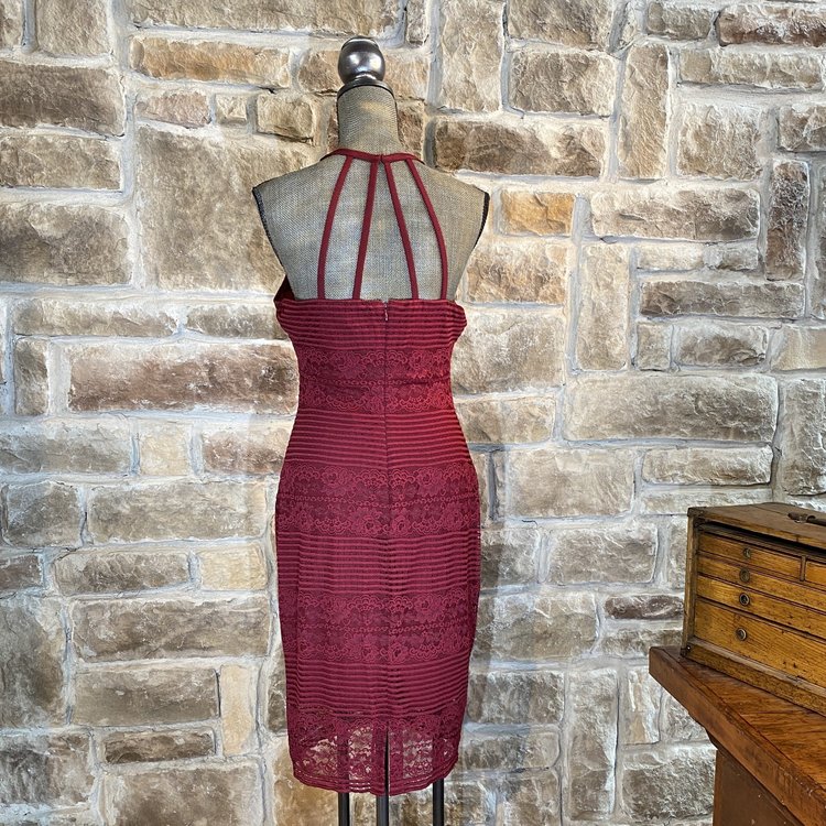 Guess Burgundy Halter Lace Dress, Size 12