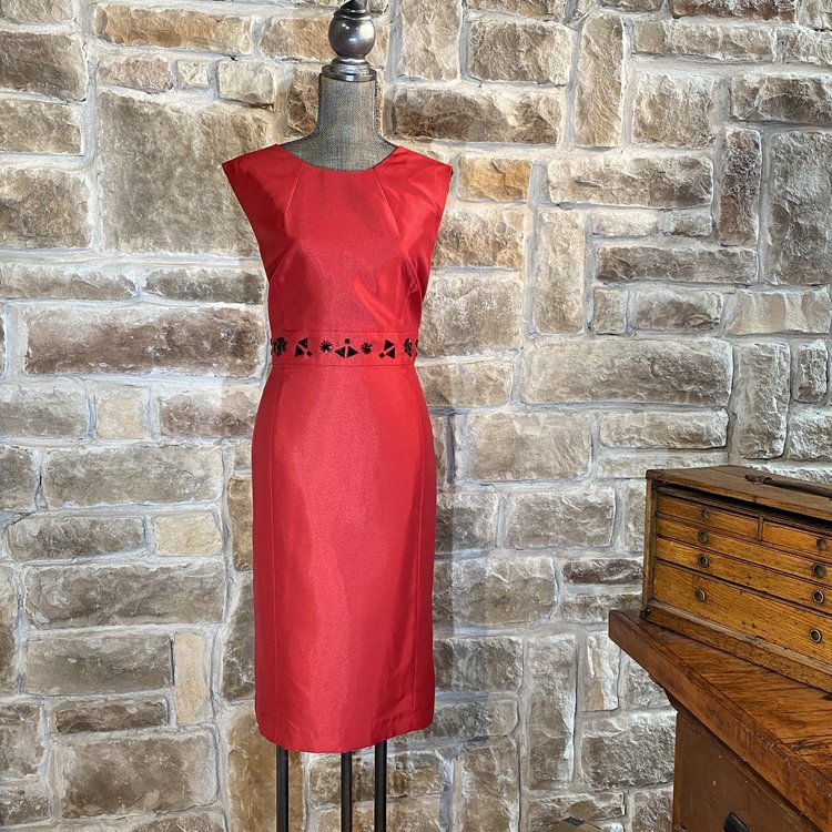 Kasper Red and Black Embellished Sean Dress, Size XL