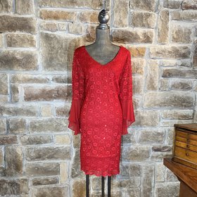 Connected Apparel Red Bell Sleeve Dress, Size 20W
