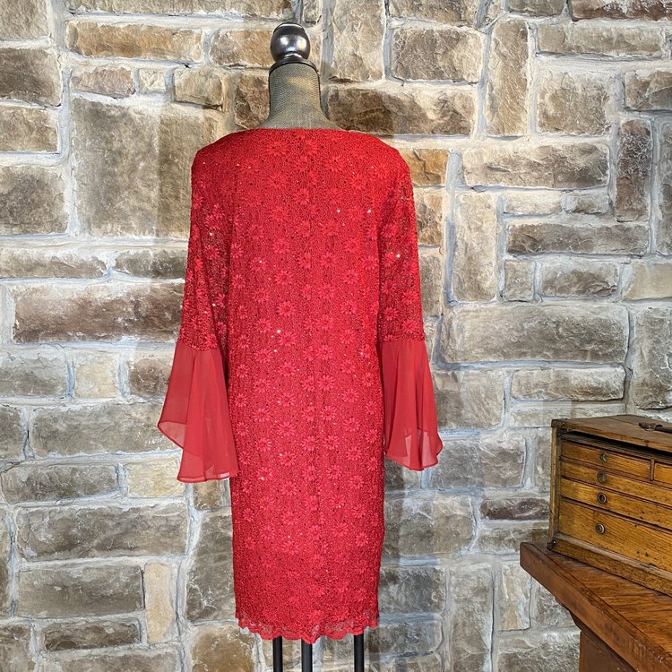 Connected Apparel Red Bell Sleeve Dress, Size 20W