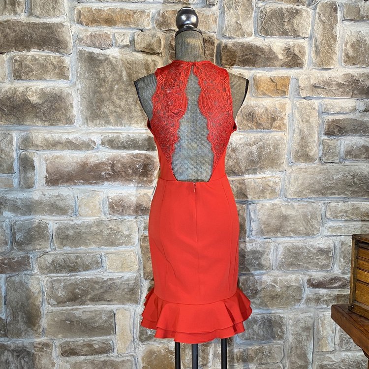 19 Cooper Red Halter Dress with Lace Back, Size XL