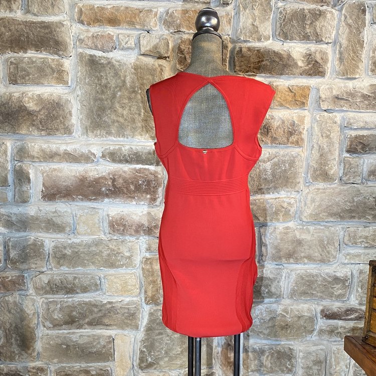 Guess Red Open Back Fitted Dress, Size XL