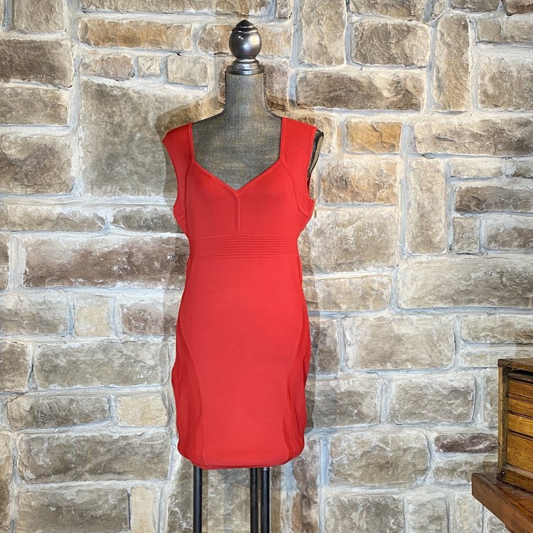 Guess Red Open Back Fitted Dress, Size XL