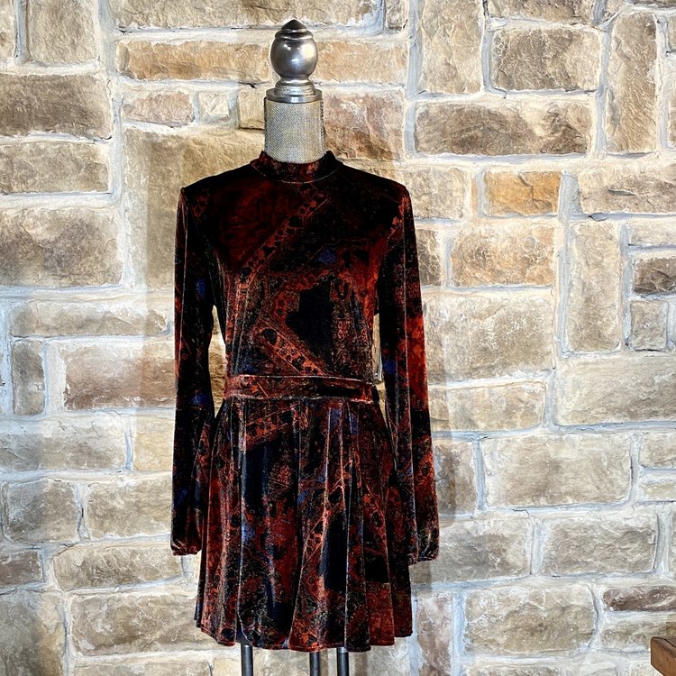 Free People Red Printed Open-Back Velvet Romper, Size 12