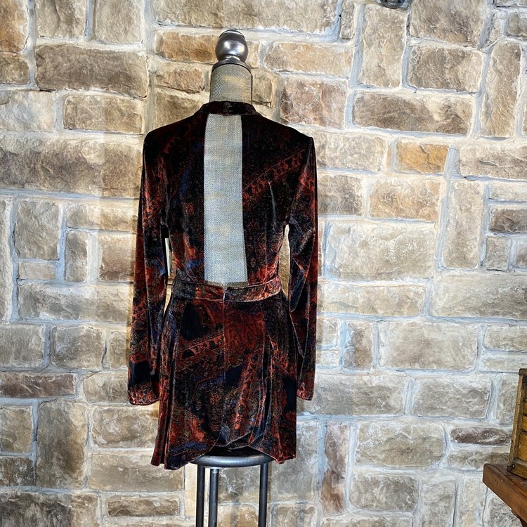 Free People Red Printed Open-Back Velvet Romper, Size 12