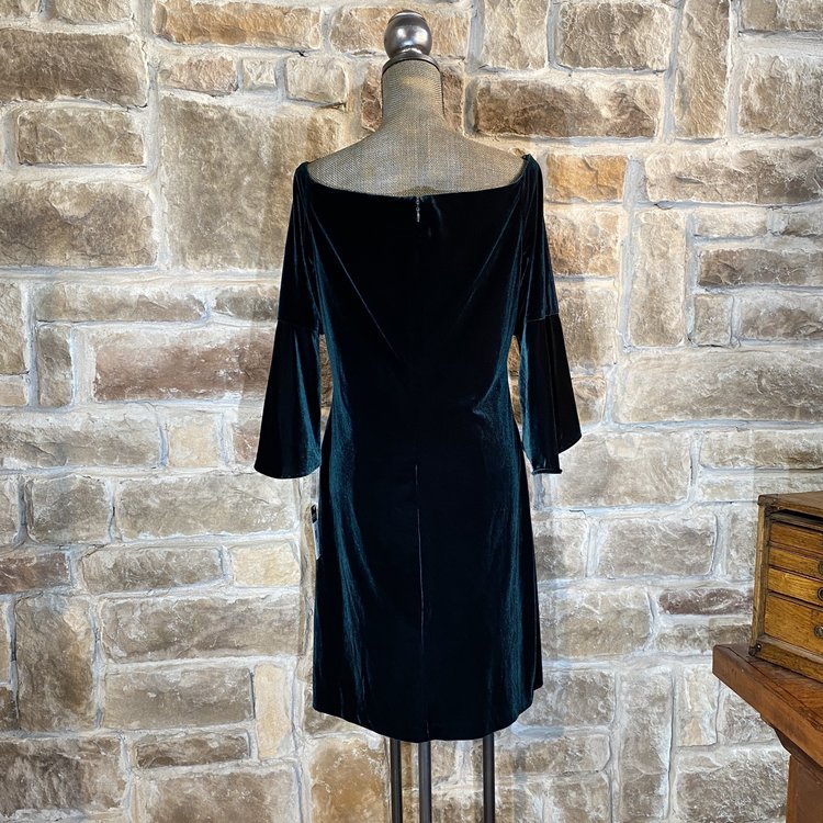 Ralph Lauren Dark Green Velvet Off-Shoulder Bell Sleeve Party Dress, Size 18