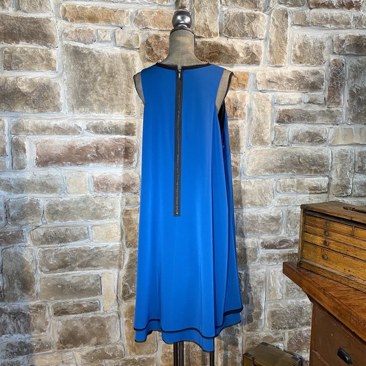 Rachel Roy Teal Blue Crepe A Line Dress with Black Trim, Size 3X