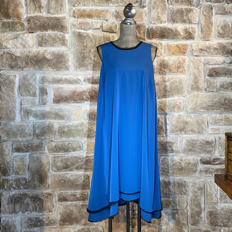 Rachel Roy Teal Blue Crepe A Line Dress with Black Trim, Size 3X