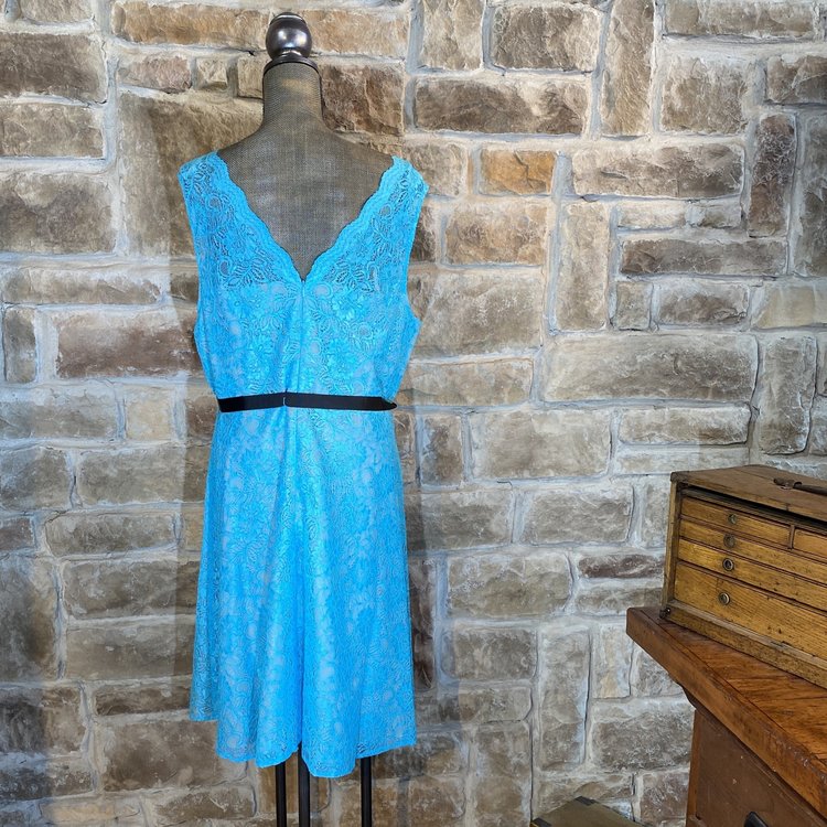 Calvin Klein Blue Lace Scalloped Sheath Dress, Size 20W