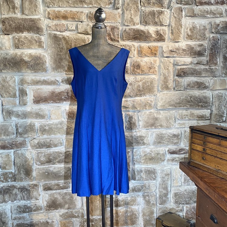 Anne Klein Blue V-Neck Seamed Dress, Size XL