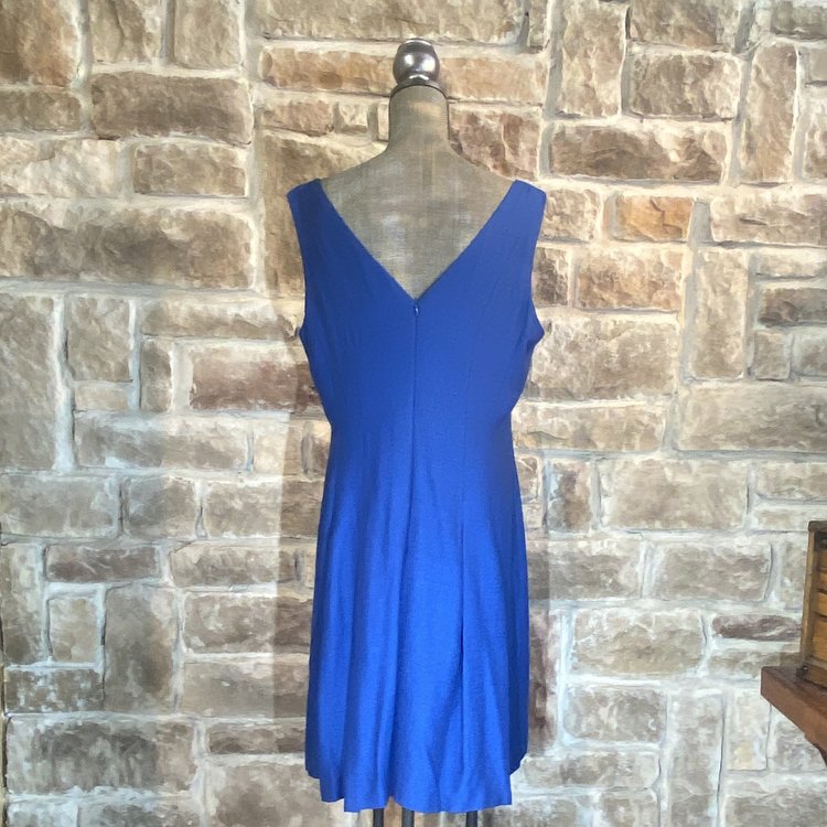 Anne Klein Blue V-Neck Seamed Dress, Size XL