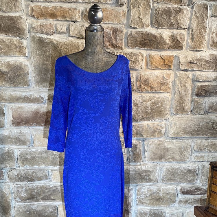 Calvin Klein Blue 3/4 Sleeve Floral Dress, Size XL