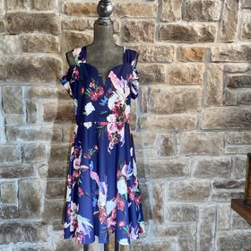 Janette Blue Floral Dress, Size 3X