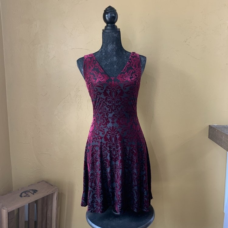 Maroon Velvet Fit & Flare Dress, Size 8