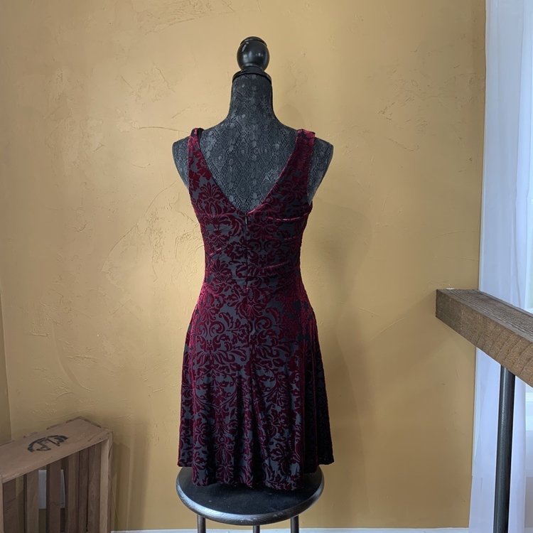 Maroon Velvet Fit & Flare Dress, Size 8