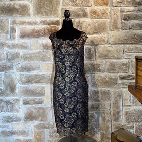 Connected Apparel Gold Lace Cocktail Dress, Size 6