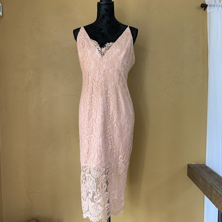 Bardot Pink Lace Pencil Cocktail Dress, Size M