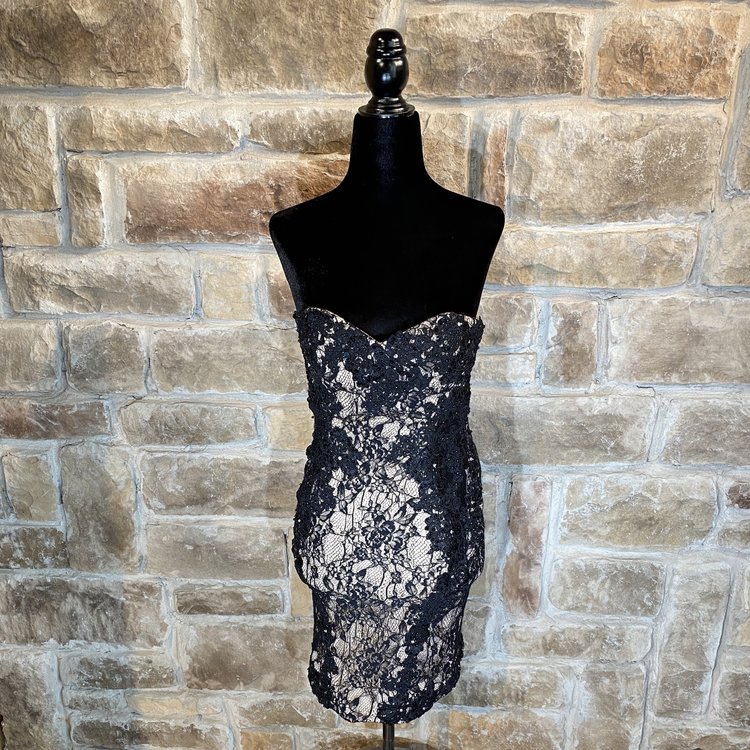 Jovani Black Lace Strapless Dress, Size 2