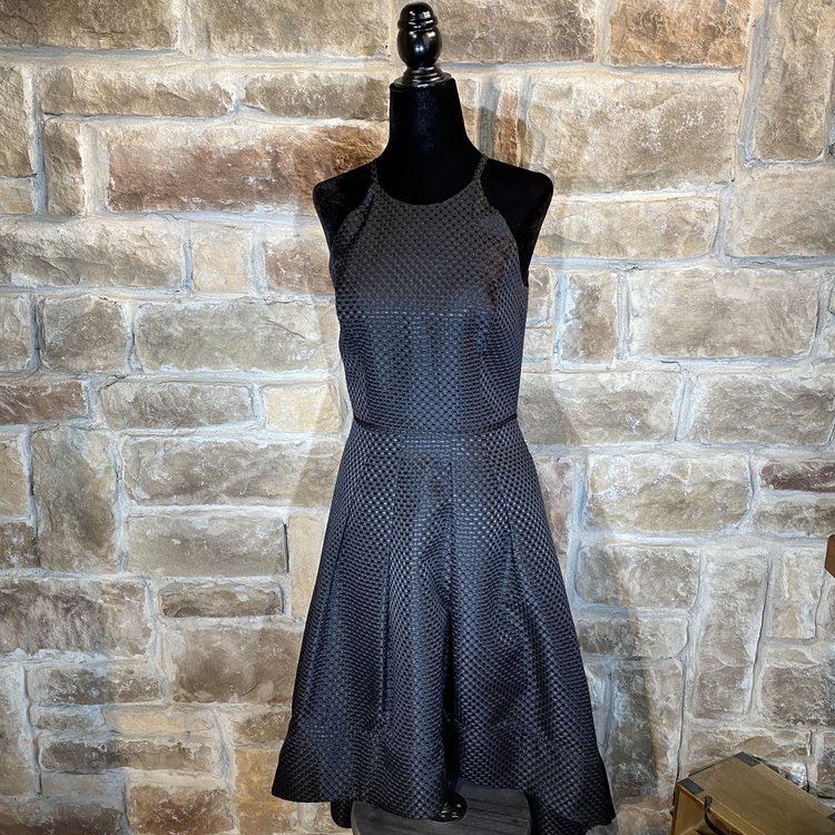 Aidan Mattox Black Basket Weave Pattern Hi-Low Dress, Size 2