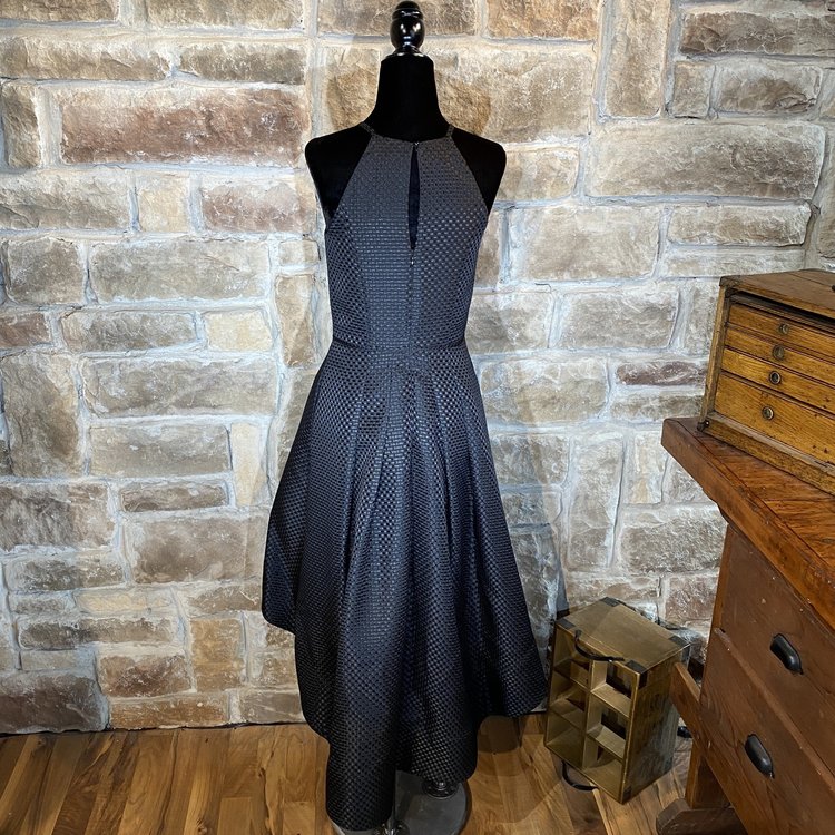 Aidan Mattox Black Basket Weave Pattern Hi-Low Dress, Size 2