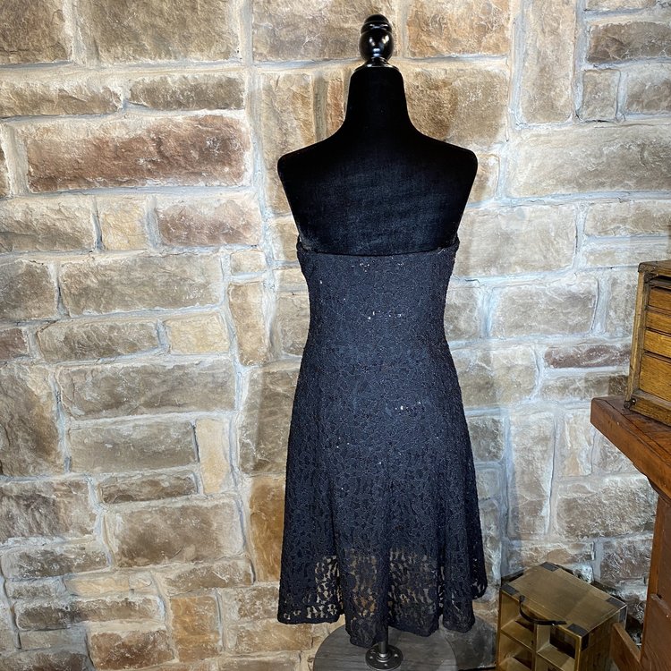 Onyx Black Lace Strapless Cocktail Dress, Size 6