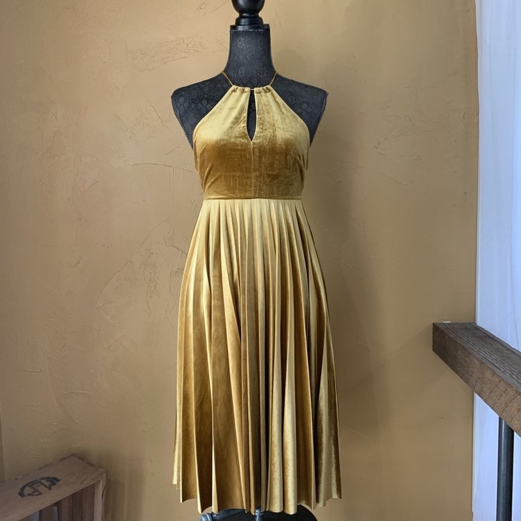 Endless Rose Gold Velvet Pleated Halter, Size S