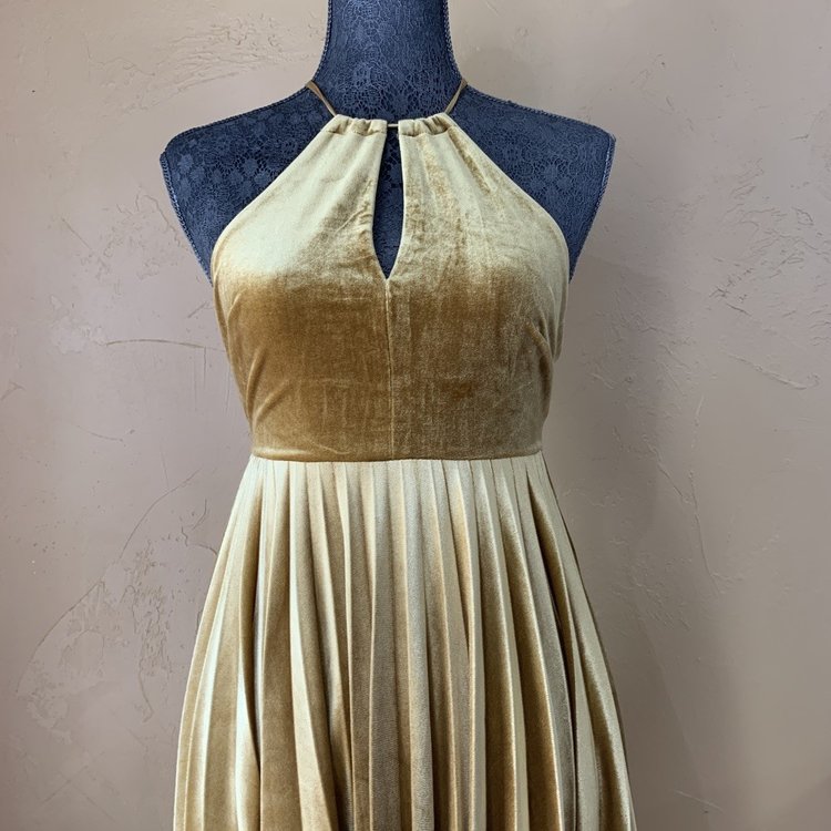 Endless Rose Gold Velvet Pleated Halter, Size S