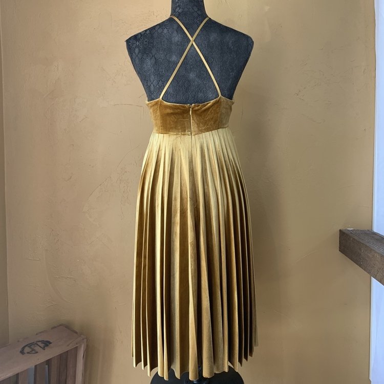 Endless Rose Gold Velvet Pleated Halter, Size S