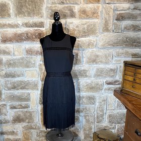 Aidan Mattox Black Fringe Detailed Dress, Size S