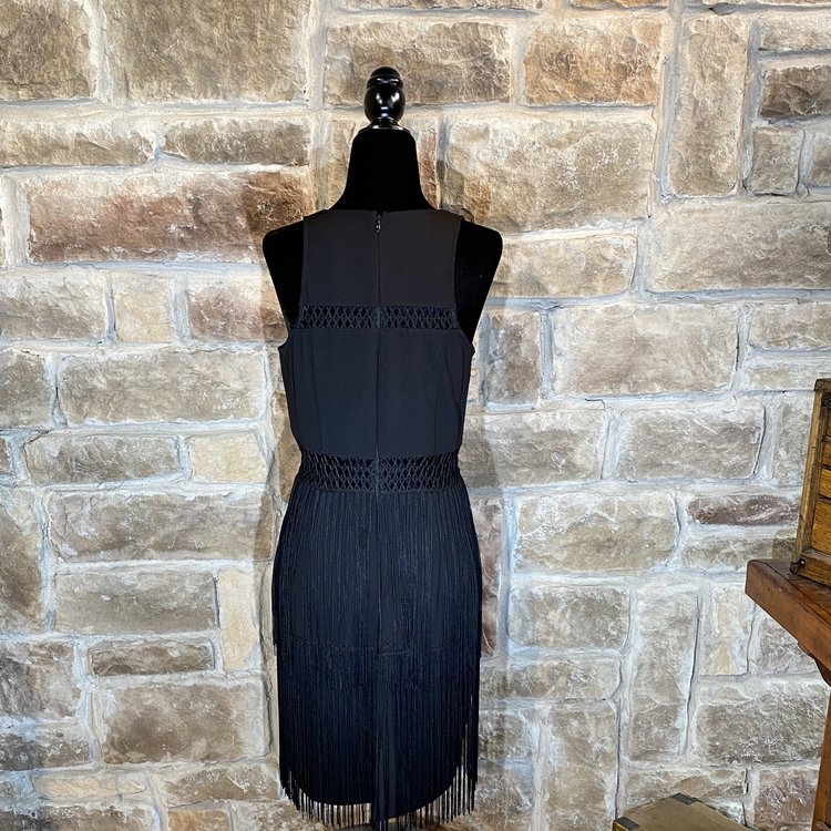 Aidan Mattox Black Fringe Detailed Dress, Size S