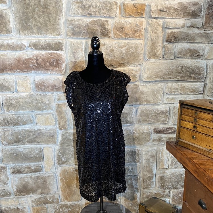Connected Apparel Black Sequin Dress, Size 6P