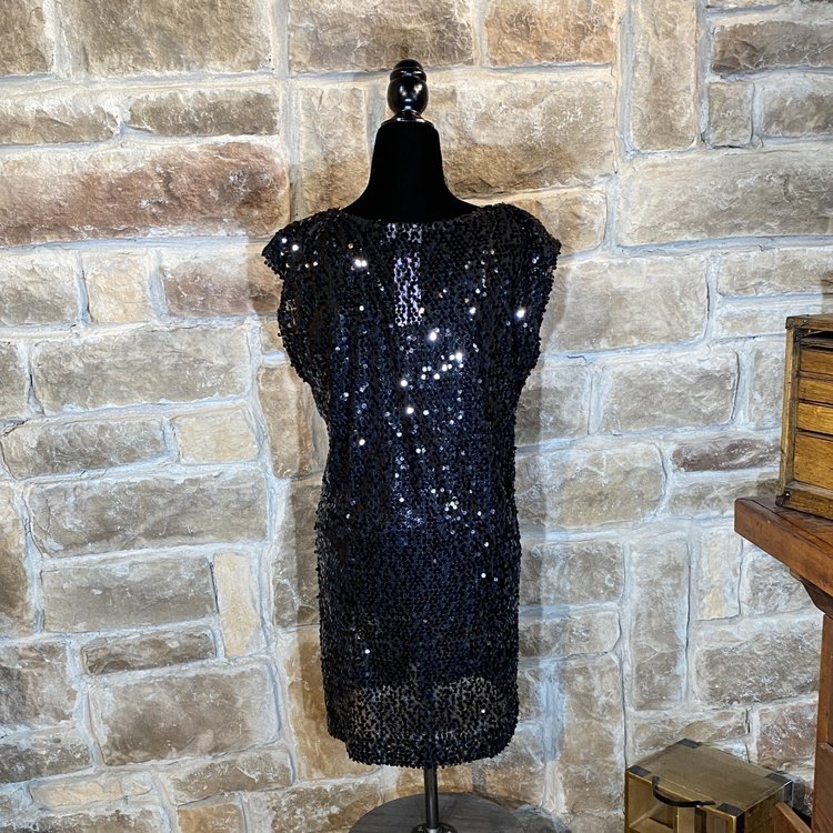 Connected Apparel Black Sequin Dress, Size 6P