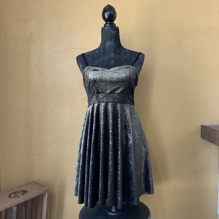 Free People Black and Gold Shimmer Dress, Size M