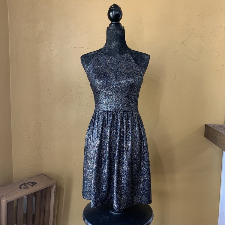 Aqua Black Foil Shine Dress, Size M