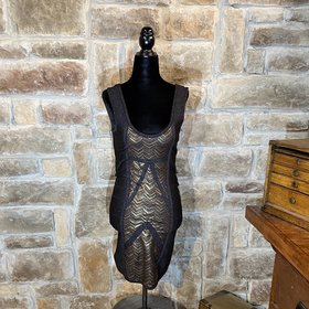 Bebe Black and Gold Shimmer Dress, Size S