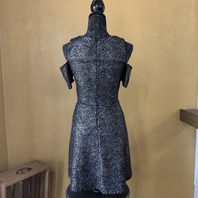 Aqua Metallic Cold Shoulder Skater Dress, Size M