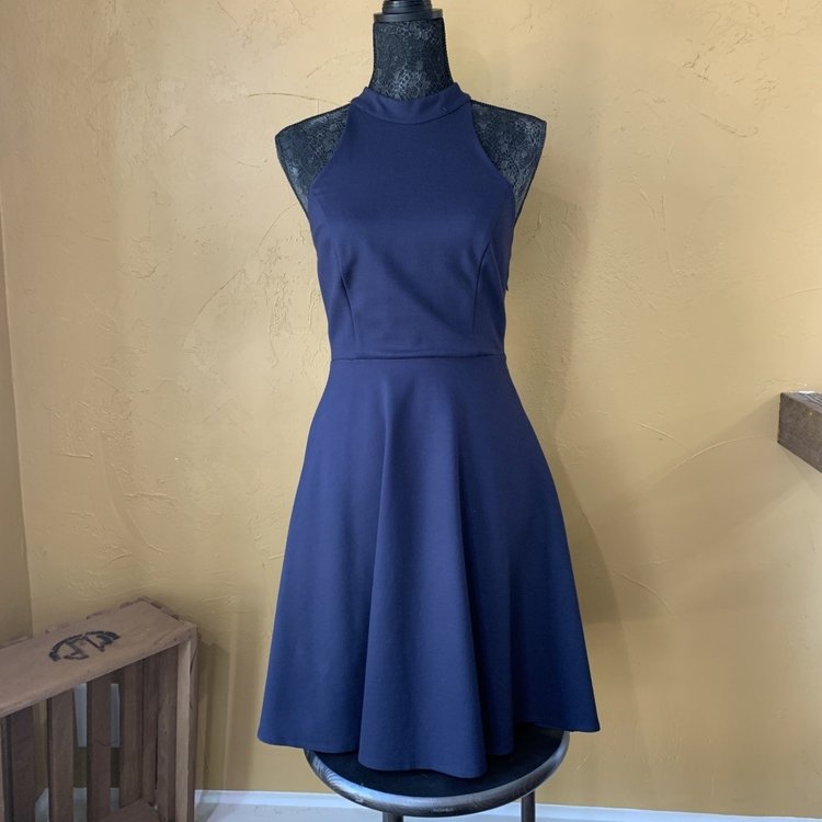 Aqua Navy Blue Lace Up Dress, Size M