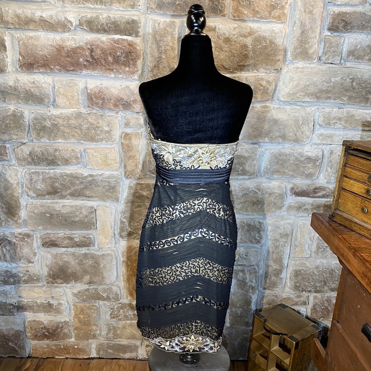 Sue Wong Black Sequined Party Dress, Size 4