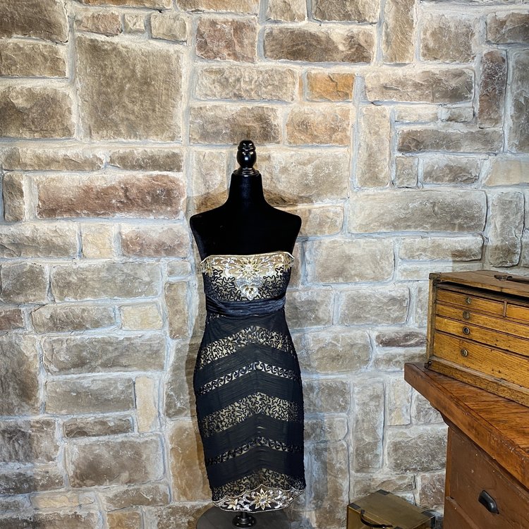 Sue Wong Black Sequined Party Dress, Size 4
