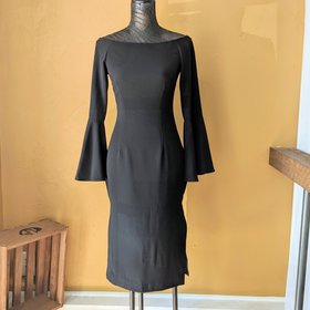 Finders Keepers Black Sheath Bell Sleeve Dress, Size S