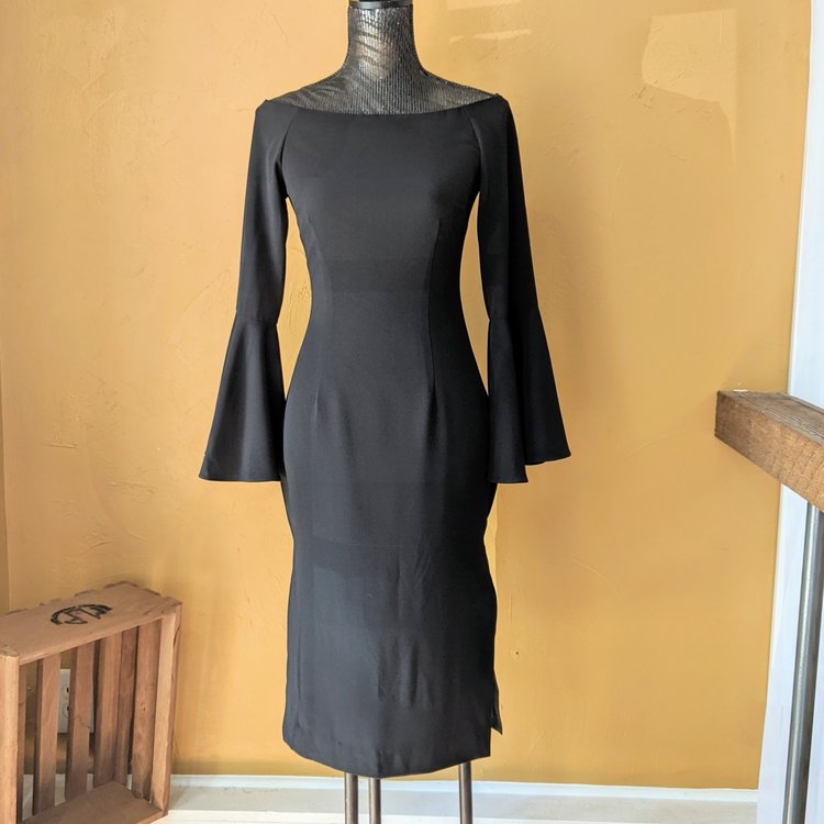 Finders Keepers Black Sheath Bell Sleeve Dress, Size S