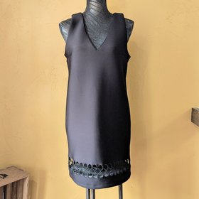 Black Eyelet Sleeveless Shift Dress, Size S