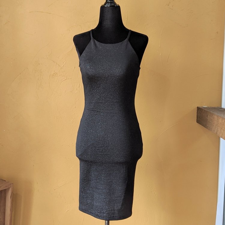 Aqua Black Ribbed Dress with Silver Shimmer, Size S