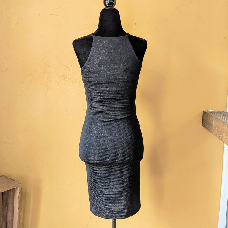 Aqua Black Ribbed Dress with Silver Shimmer, Size S