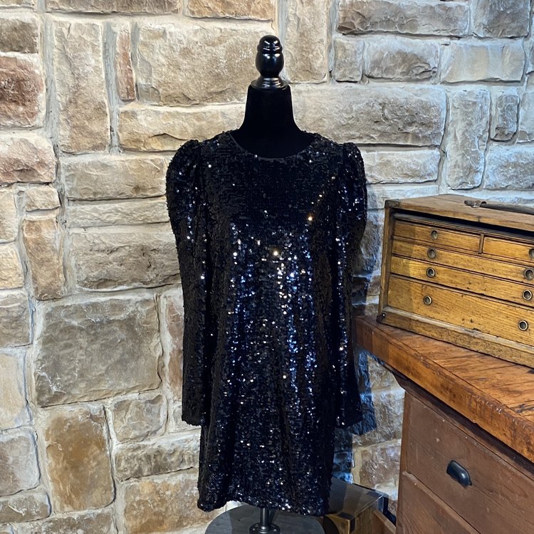 Aqua Black Sequined Party Dress, Size S