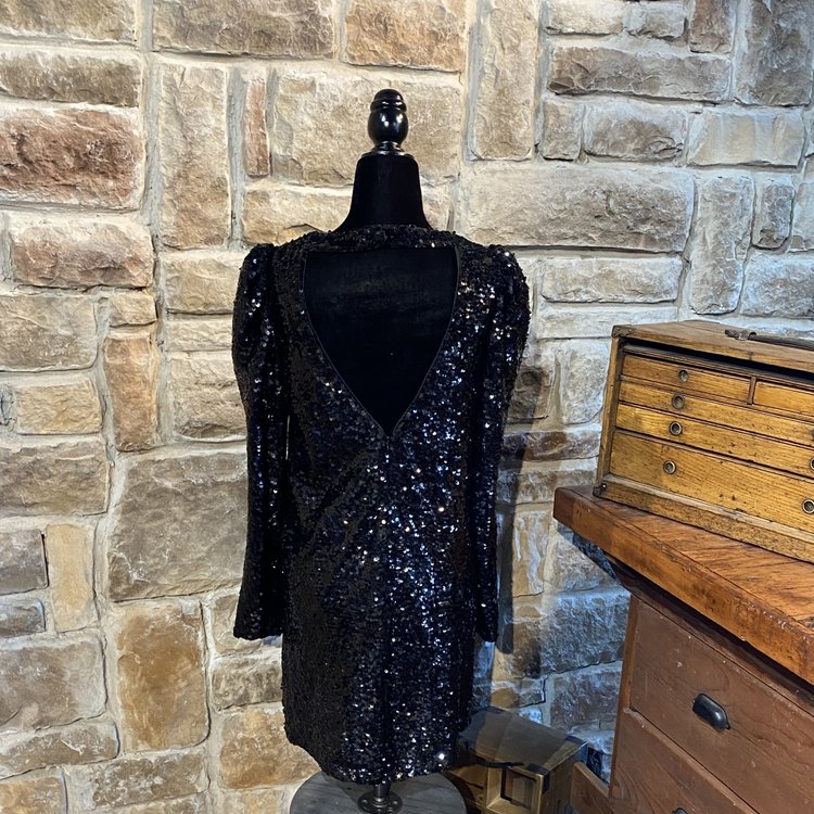 Aqua Black Sequined Party Dress, Size S