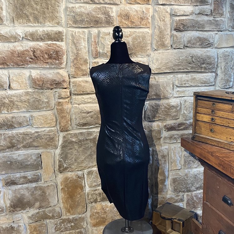 INC Black Snakeskin Print Faux Leather Sheath Dress, Size S