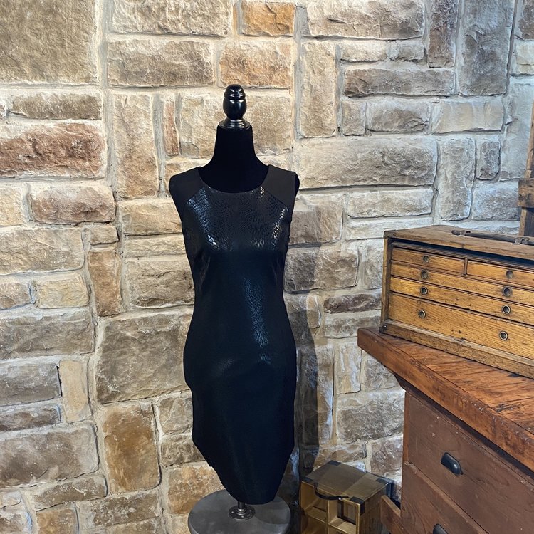 INC Black Snakeskin Print Faux Leather Sheath Dress, Size S