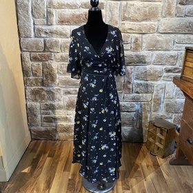 June & Hudson Black Floral Casual Dress, XS