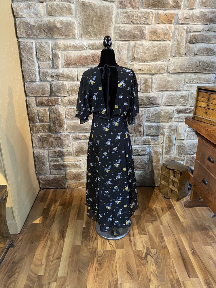 June & Hudson Black Floral Casual Dress, XS